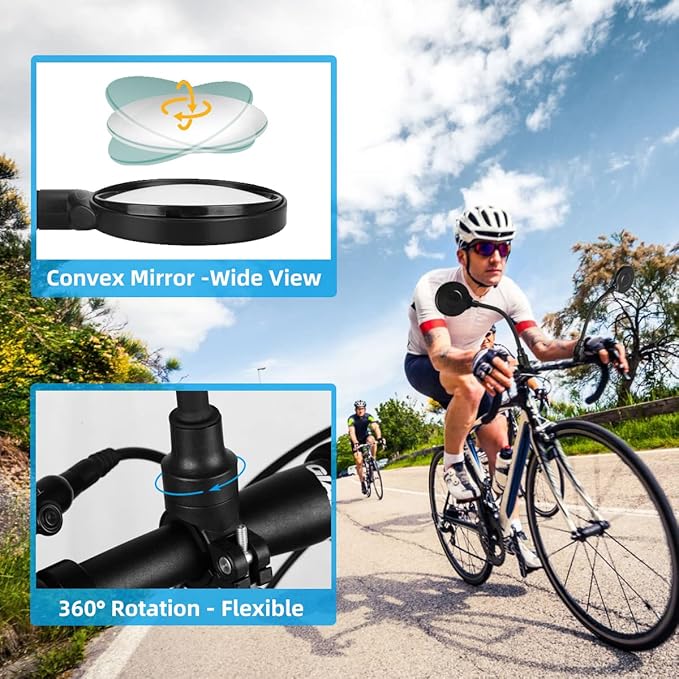 2 Pack Bike Mirror,Adjustable Rotatable Rear View Glass Convex Mirror Bicycle Mirrors,Handlebar Rear View Mirrors for Mountain Road Bike Bicycle Electric Motorcycle