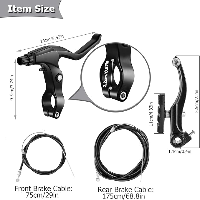 Bike Brakes Set, Complete Brake kit for Most Bicycles Mountain Bike, Front and Rear Bike MTB Hybrid Brake, Callipers Cables Lever Kit - Black