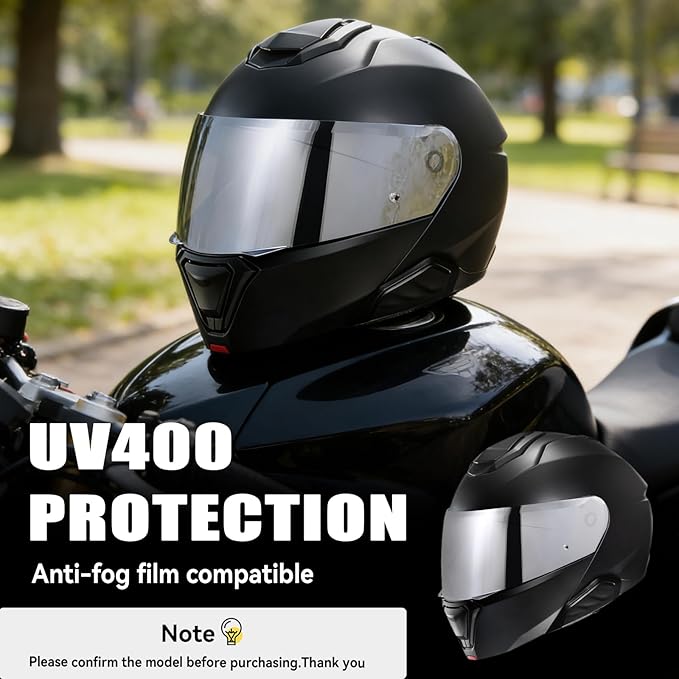 VCOROS I90 Helmet Shield Replacement, I90 Helmet Visor Shield Compatible with HJ-33 I91 Motorcycle Helmet Accessories (Chrome Silver)