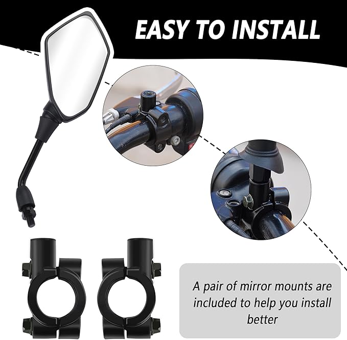 Motorcycle Mirrors with 8mm & 10mm Bolt,HD+360° Adjustable Motorcycle Mirrors for Handlebars,Motorcycle Accessories Wide Angle Rear View Mirror for Scooter,ATV,Dirt Bike (Carbon Fibre)