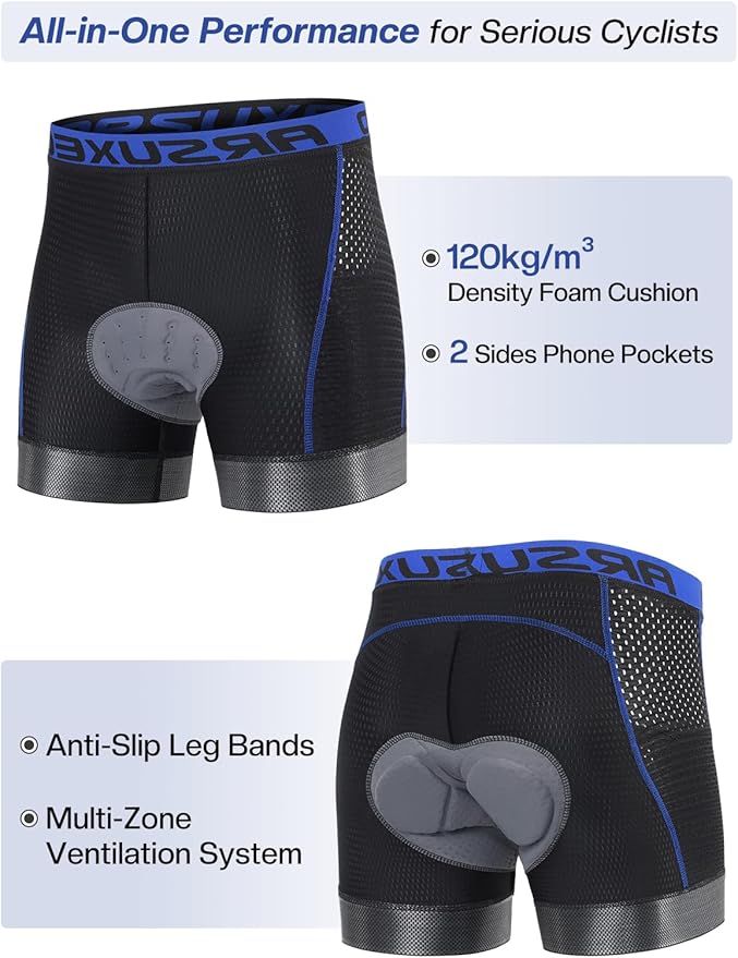 ARSUXEO Cycling Underwear Men With Pockets 4D Padded Bike Shorts Bicycle Biking Cycling Shorts