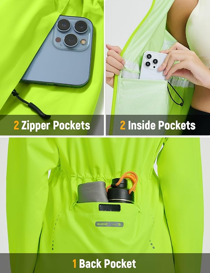 baleaf Women's Rain Jackets Waterproof Windbreaker Packable Lightweight Cycling Running Jacket Hiking Gear Reflective Hooded