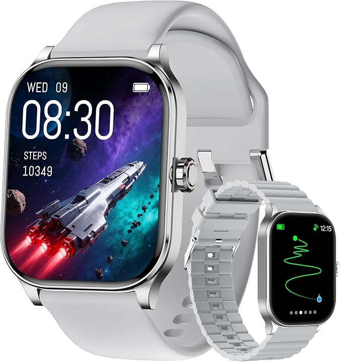Smart Watch for Women Men with Text and Call, Smartwatches with Heart Rate/SpO2/Sleep/Stress Monitor, 100+ Sports Modes, Fitness Watches Compatible with iOS/Android (Silver, 1.96")