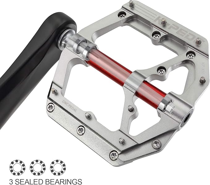 Aluminum Alloy 9/16" Bike Pedal MTB Wide Platform Flat Non-Slip Bicycle Pedals with 3 Bearings for Mountain Bikes, Road, BMX
