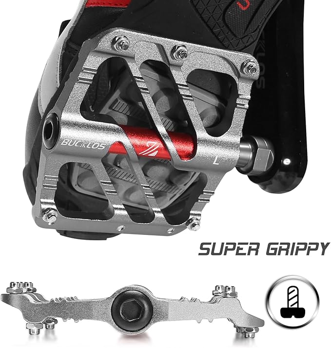 BUCKLOS MTB Flat Pedals Mountain Bike Pedals, 3 Bearings CNC Adult Road Bike Pedals, Bicycle Platform Aluminum Alloy Non-Slip Pedal for Gravel Bike/BMX 9/16"(Black)