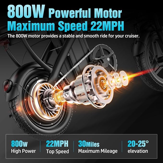 ASKGO Electric Bike for Adults Teens, 800W/1200W Peak Folding Ebike, 22/25MPH, 30-45 Miles Range, E-Bike with Dual Brake & Multi Suspension, 14" Portable Electric Mini Bike for Commuting