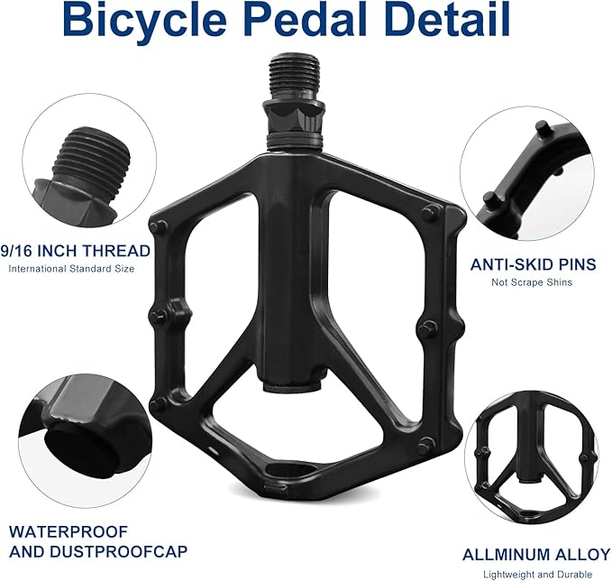 14mm Non-Slip Lightweight Aluminum Alloy Bicycle Pedals,Road/MTB Flat Pedals,Mountain Bike Pedals,Fits 9/16" Road Mountain BMX MTB Bike Pedal(Black)