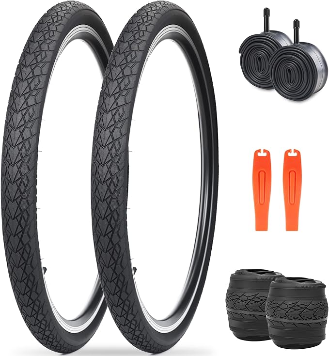 MEGHNA Bike Tire 20/24/26/27.5 inch Foldable Replacement Cruiser Bike Tire Mountain Bike Groove Anti-Slip with Tire Lever for Kids Hybrid Bike