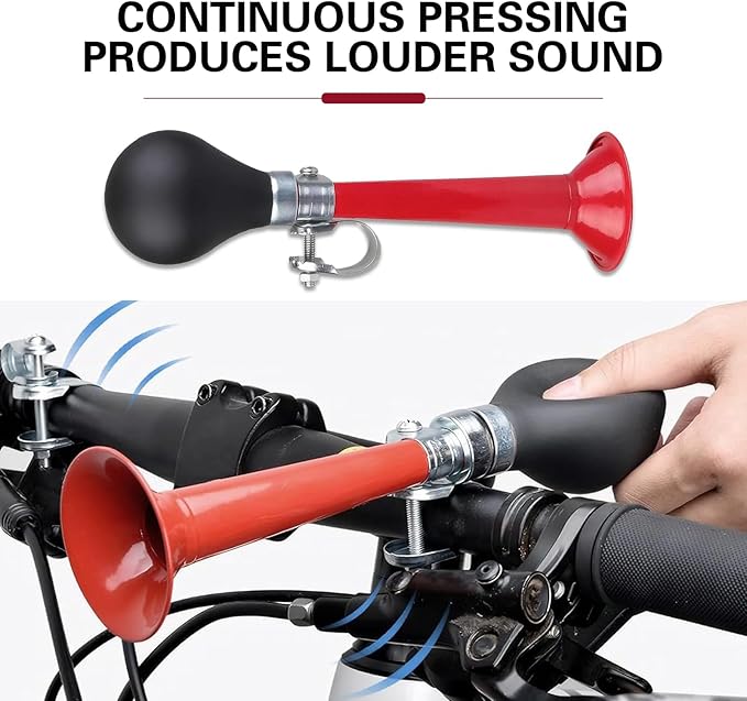 Bike Horn, 7.8" Air Horn with Loud Decibel Sound, Classic Squeeze Handlebar Reminder Bell for Adults Kids, Universal Safety Warning Device for Most Mountain Bike Scooter Ebike (Red)