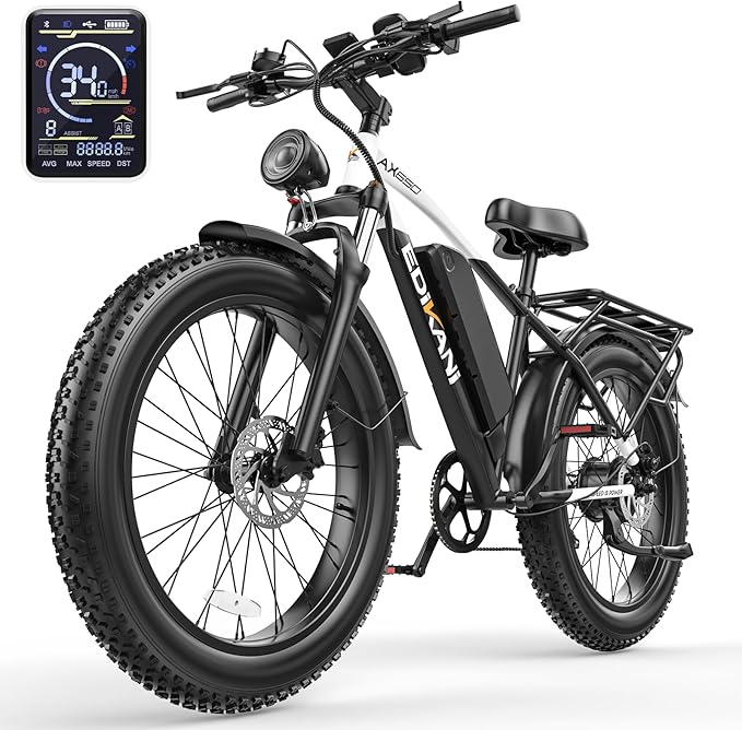 EDIKANI 26" Electric Bike for Adults, Peak 1500W 34MPH Fast E Bike for Men, 100 Miles Fat Tire Ebike for Adults Electric with 864WH/1104WH Removable Battery, UL E Bicycle with Brake Light