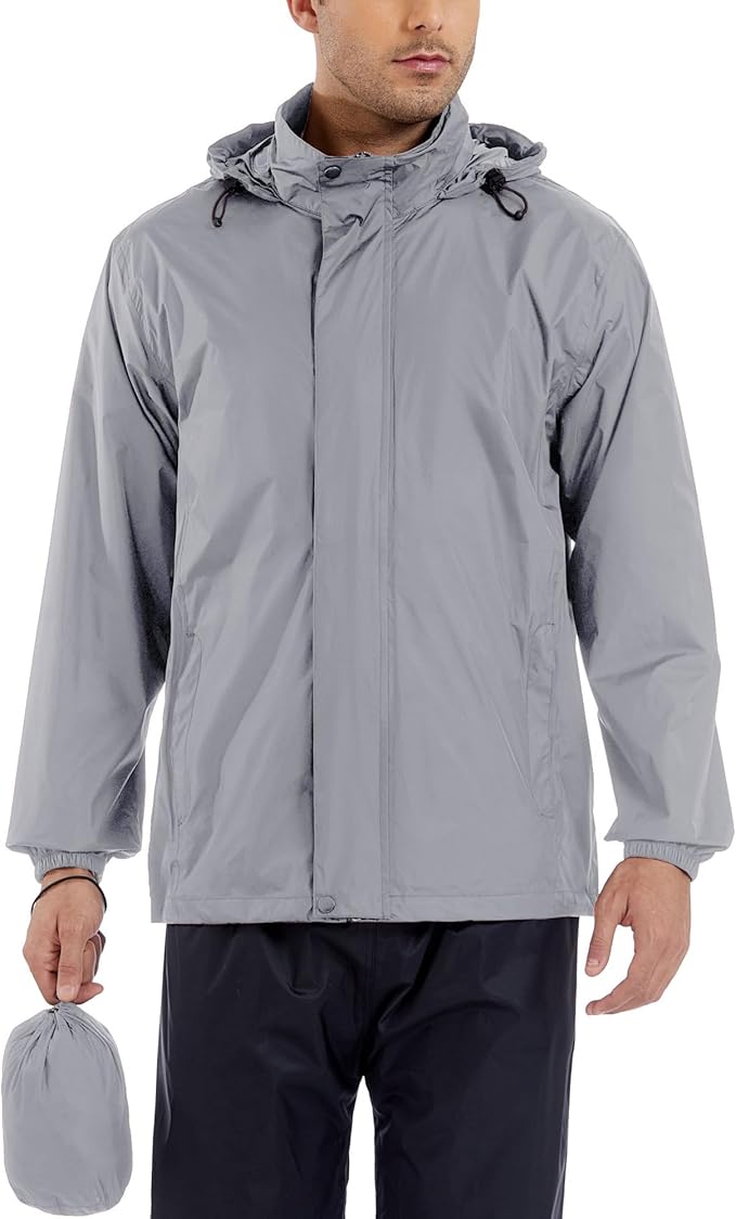 GIISAM Men’s Rain Jacket with Hood Lightweight Rain Coats Waterproof Raincoat Packable Windbreaker for Hiking Cycling
