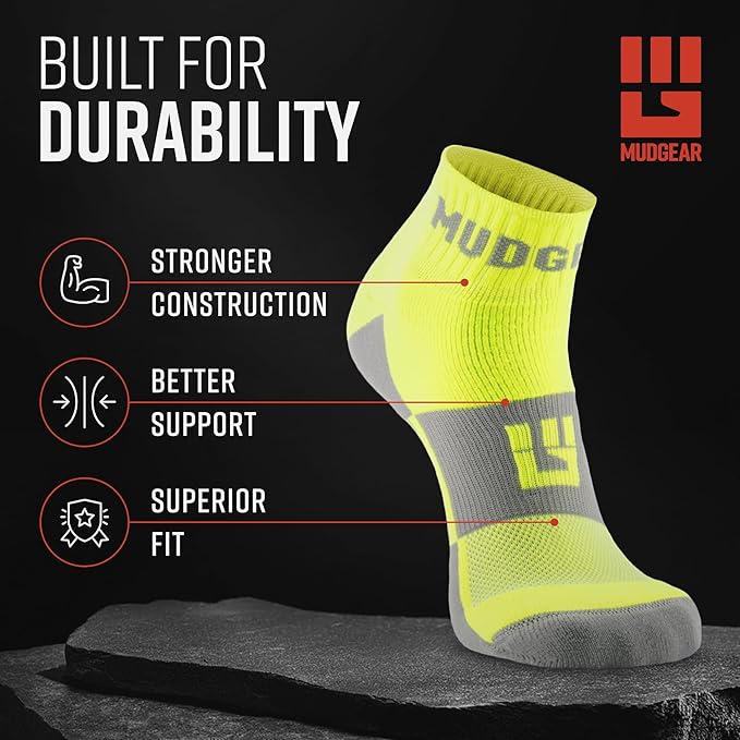 MudGear Quarter Crew Trail Socks, Blister-Resistant, Sweat-Resistant & Quick-Drying, Cushioned Footbed, Made in USA, 2-Pack