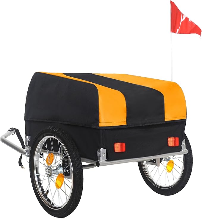 Heavy-Duty Bike Cargo Trailer with Removable Waterproof Cover – 88 lbs Capacity, 16" All-Terrain Wheels & Foldable Design for Camping, Groceries, Hauling Essentials, Yellow+Black