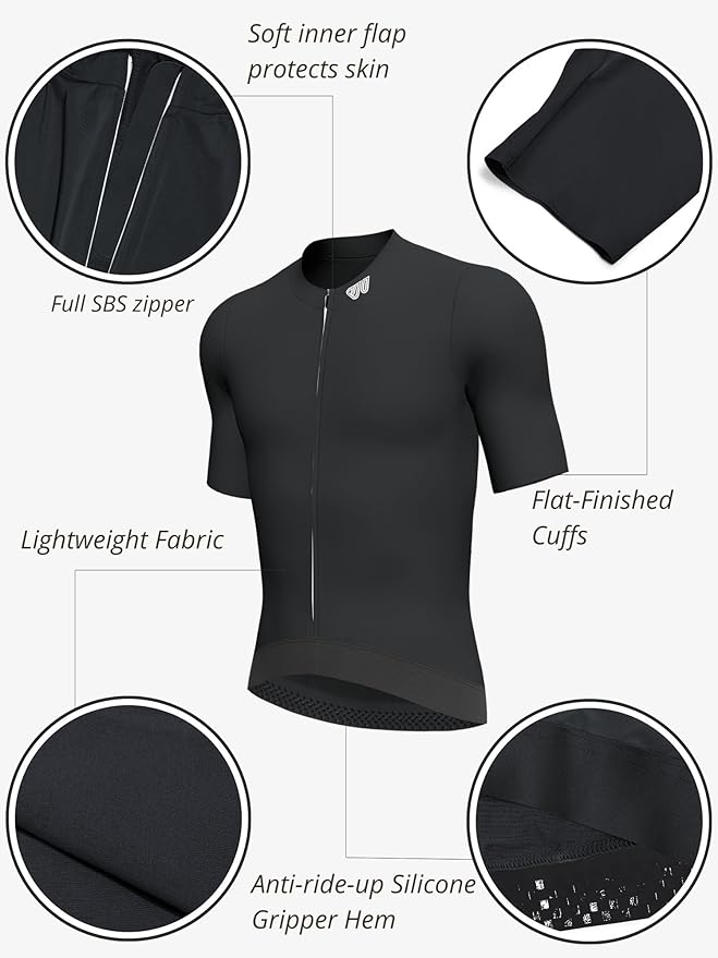 Wulibike Men's Cycling Jersey Short Sleeve - Slim Fit - Breathable Bike Shirt for Lean & Lightweight Cyclists (Runs Small)