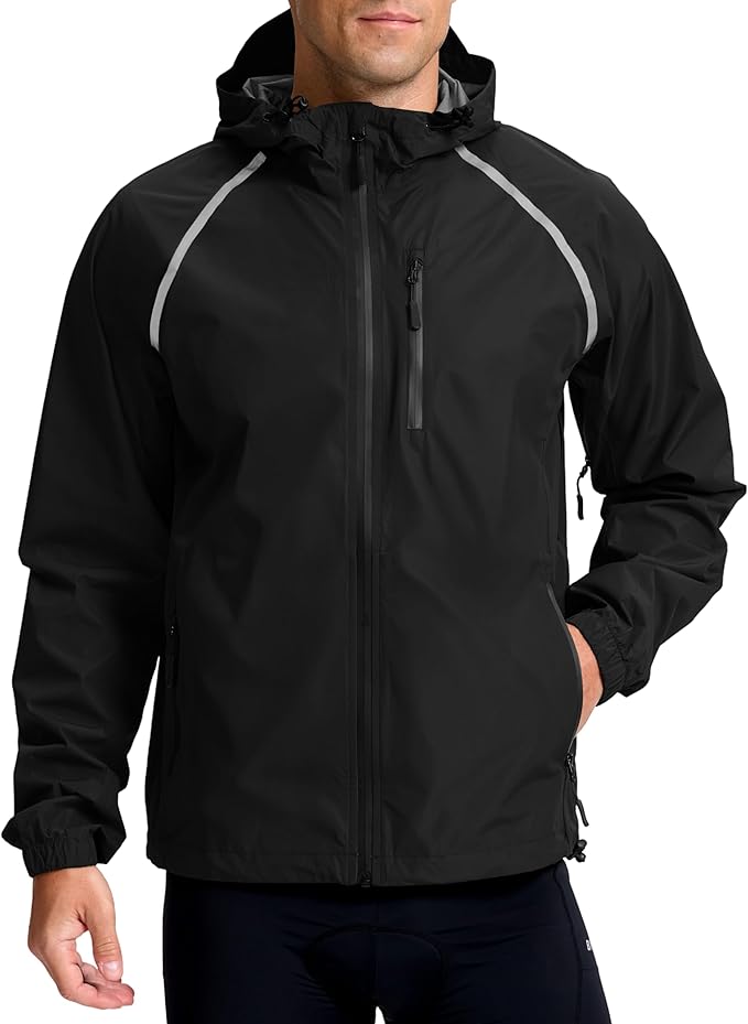 Bikewa Men's Cycling Rain Jackets Waterproof Running Bike Windbreaker Lightweight Packable Hooded Jacket