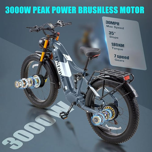 2026 Upgraded Dual Motors AWD Electric Bike for Adults 5000w/3000W/1500W Motor Dirt Ebike 40MPH/30MPH 52V/48V 30Ah/20Ah Battery Up to 90 Miles Long Range 26" Fat Tire Bicycle for Commute Mountains