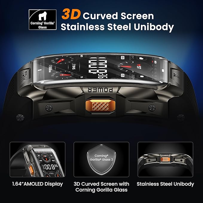 GPS Smart Watch for Men Women, 3D Curved Glass, Full Stainless Steel Body, 6 Satellite Positioning, Compass, 50M Waterproof, Answer/Make Call, 1.64" AMOLED Screen, Compatible for Android iOS