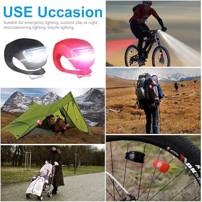 Set of 6 Bike Lights Front and Back, LED Clip-On Silicon Bicycle Lights with Waterproof Silicone Housing, Multi-Purpose Water Resistant Headlight