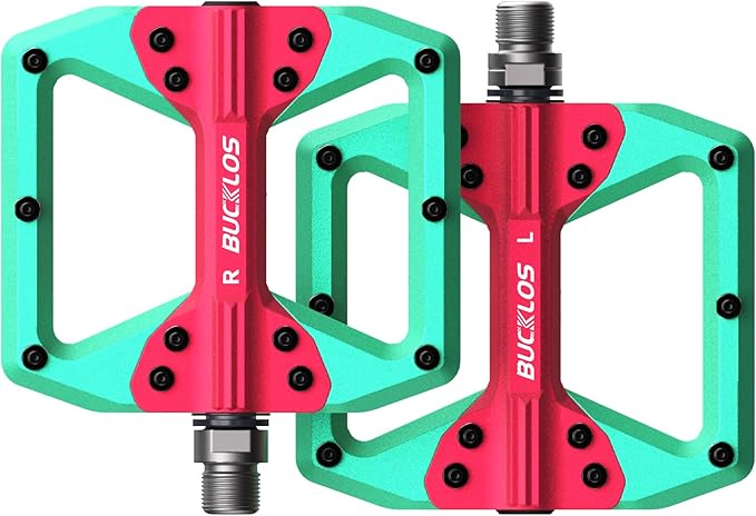 BUCKLOS MTB Flat Pedals Mountain Bike Pedals, 3 Bearings CNC Adult Road Bike Pedals, Bicycle Platform Aluminum Alloy Non-Slip Pedal for Gravel Bike/BMX 9/16"(Black)