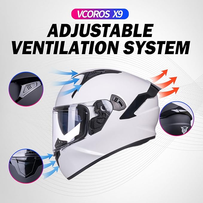 VCOROS Full Face Dual Visor Motorcycle Helmet for Adults Motorbike Street Bike Racing Helmets X9 DOT Approved with Black Visor