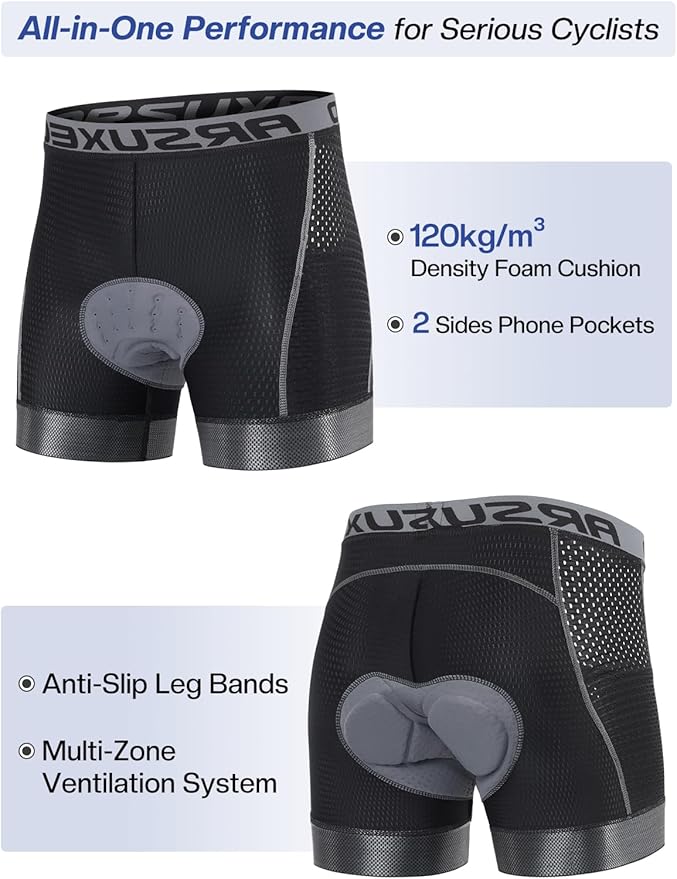 ARSUXEO Cycling Underwear Men With Pockets 4D Padded Bike Shorts Bicycle Biking Cycling Shorts