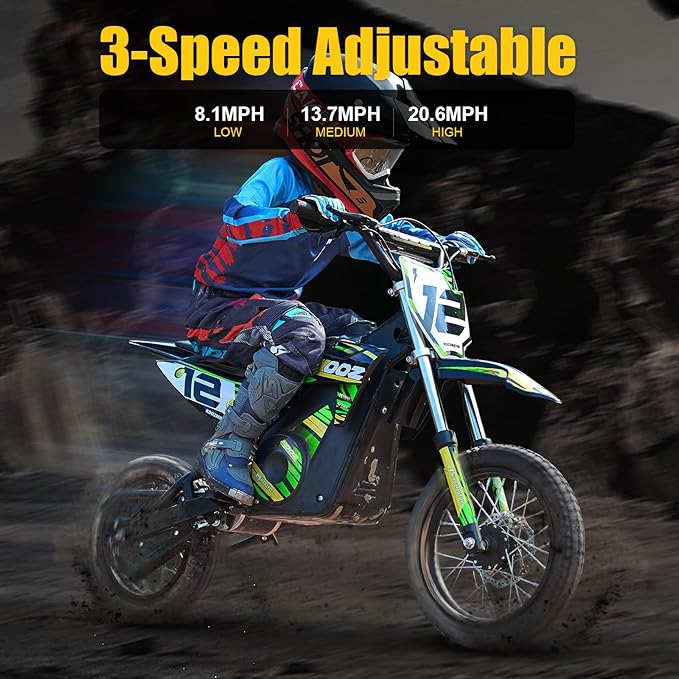 KOOZ HP112E PRO 36V 1000W Electric Dirt Bike for Kids, 3 Speed Modes Teen Electric Motorcycle Up to 20.6 MPH& 19 Miles Long-Range, Dual Suspension & Disc Brake, 16" Sturdy Tire