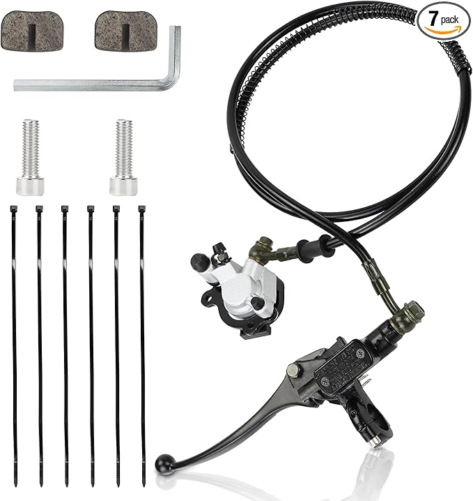 Upgraded Hydraulic Brake System Hand Brake Master Cylinder Caliper with Brake Pad Assembly 50 Inch Hose for 98cc 3.0HP Baja Hensim Doodle Bug DB30 Mini Bike Parts