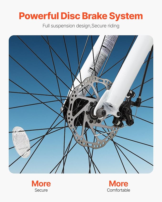VEVOR Mountain Bike for Men/Women, 20"/26"/29" Sizes, 7/21/24 Speed Twist Shifting, Front or Dual Suspension, Dual Disc Brakes, Comfort Saddle, Sleek Colors