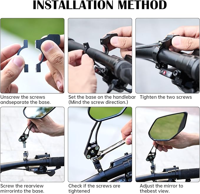 2 Pack Bike Mirrors, 360°Rotatable HD Wide Angle Rear View Mirror - Universal Handlebar Accessories for Mountain/Road Bike, Scooter, E-Bike (Black)
