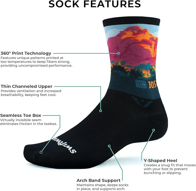 Swiftwick VISION IMPRESSION Crew, National Parks/States Edition, Running, Hiking and Cycling Socks