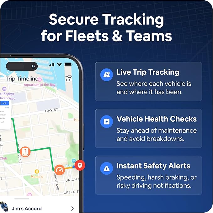Real-Time GPS Tracker for Vehicles – $12/Month with 14 Day Free Trial – Plug & Play Car Tracker Device for Business Vehicles with Trip History, Driving Alerts & GeoFence – Accurate, Easy Setup