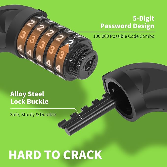 Bike Chain Lock 3.2Ft Long High Security Heavy Duty Anti Theft, 5 Digit Combination Resettable Keyless Bicycle Lock for Bike/Electric Scooter/Ebike/Motorcycle(Neon Green)
