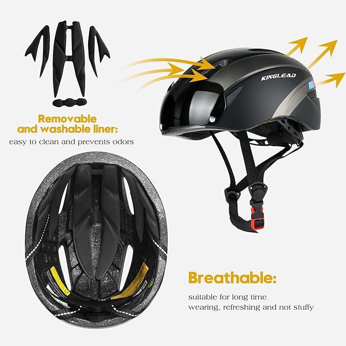 Bike Helmet for Adults Bicycle Helmet with Detachable Magnetic Googles & Adjustable Dial for Mountain Bikes, Road Bikes, Electric Bikes, Scooter
