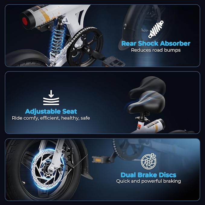 VARUN Electric Bike- Commuter Ebike for Adults 500W Peak Motor, 20 MPH Speed, Long-Range, Waterproof Battery & Chain, 14" Foldable Electric Bicycle with Dual Disc Brakes and Rear Suspension