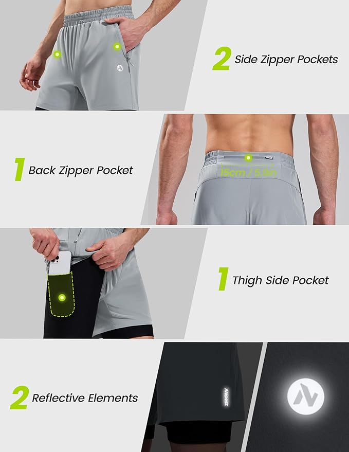 Nepest Men’s 4D Padded Mountain Bike Shorts MTB Cycling Biking Bicycle Riding Shorts with Zipper Pockets