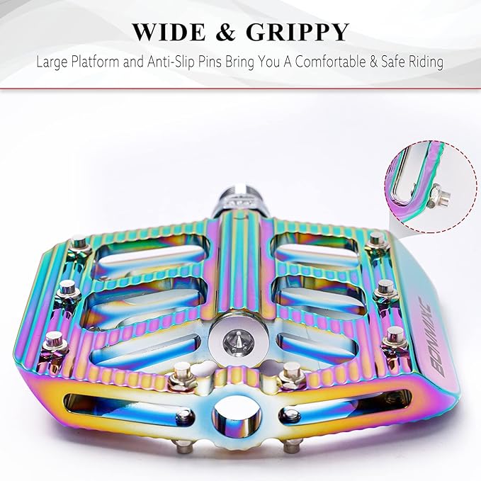 Bike Pedals 9/16 Mountain Bike Pedals Non-Slip Aluminum Alloy Large Platform Sealed Bearing Flat Road Bicycle Pedals