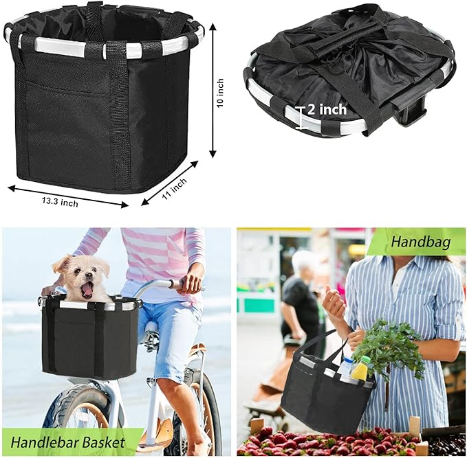 Detachable Bike Basket, Dog Cat Bicycle Handlebar Front Bag Pet Carrier with 5 FT Dog Leash for Cycling, Shopping, Picnic, and Outdoor