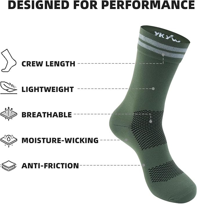 YKYWBIKE Cycling Socks for Men Women-Athletic Crew Bike Socks,Compression Biking Socks for Men Cycling,MTB Riding Socks