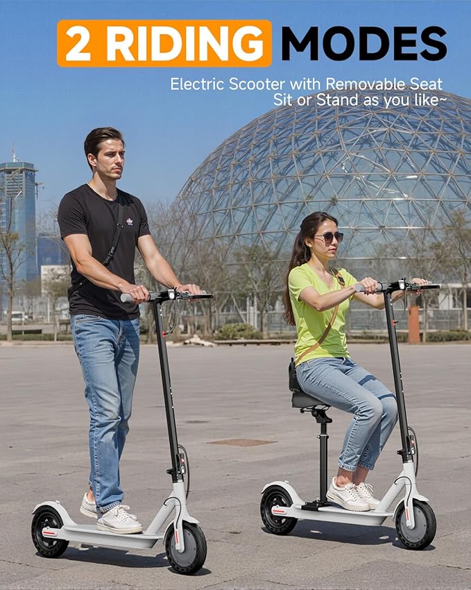 Electric Scooter for Adults - 19/22MPH & 15/22Mile Range, 8.5"/10" Solid Tires Folding Commuter E-Scooter with Dual Suspension, App Control & Dual Brake System, with Seat