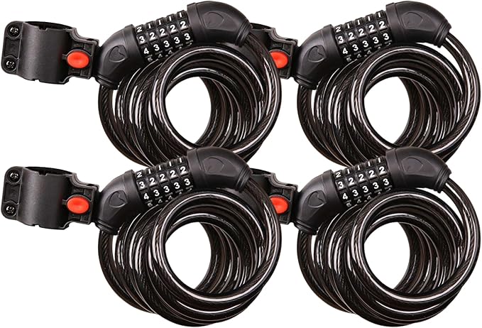 SEPOX® 4Pcs Pack 6FT Extra Long Cable Combination Bike Locks, 5 Digits Retractable Security Lock, 12mm Heavy Duty Anti Theft Anti Rust Cable for Bicycle, Scooter, Gate, Outdoor Equipment, Weatherproof