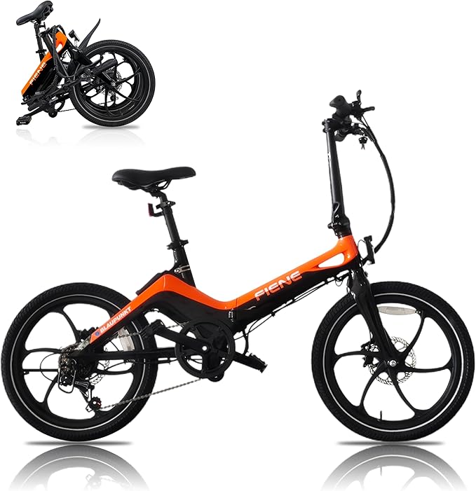 BLAUPUNKT FIENE 20 Inch Folding Electric Bike, Pedal and Throttle Assist, Foldable Step-Through Frame, UL Certified eBike for Adults, Orange/Black