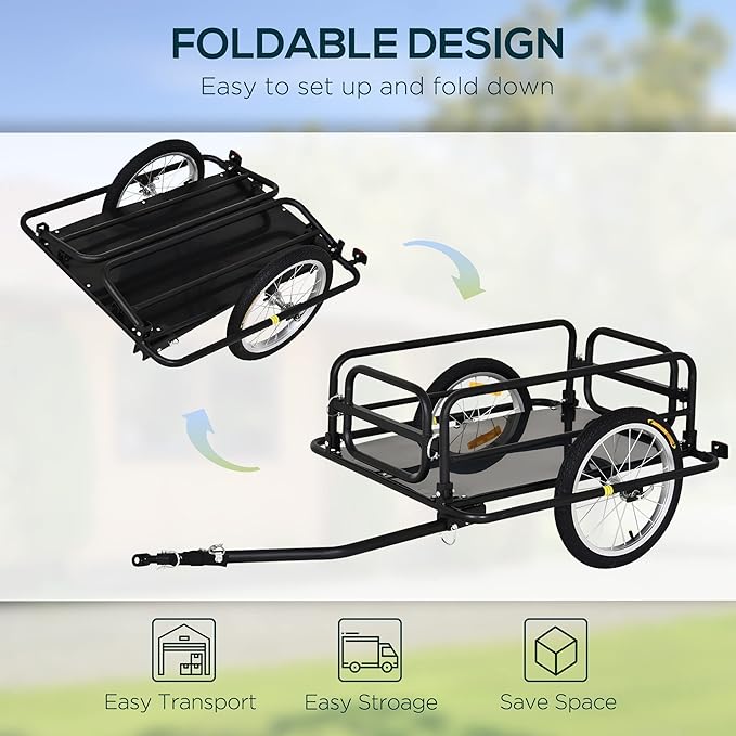 Bike Cargo Trailer, 110 lbs Load Capacity, Heavy-Duty Bicycle Wagon Cart w/16 Wheels, Foldable Compact Storage with Universal Hitch, Fits 20” - 26” Bicycle Wheels