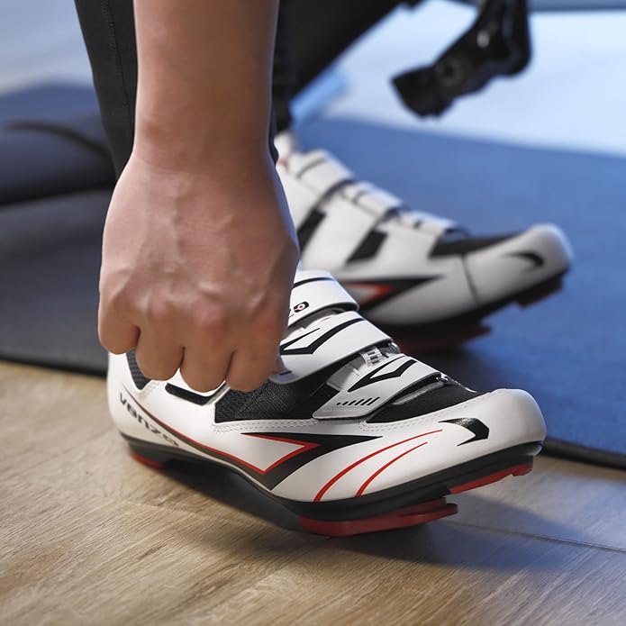 Venzo Bicycle Men's Road Cycling Riding Shoes - 3 Straps - Compatible with Look Delta & for Shimano SPD-SL - Perfect for Road Racing Bikes - White - 14.5 US Men