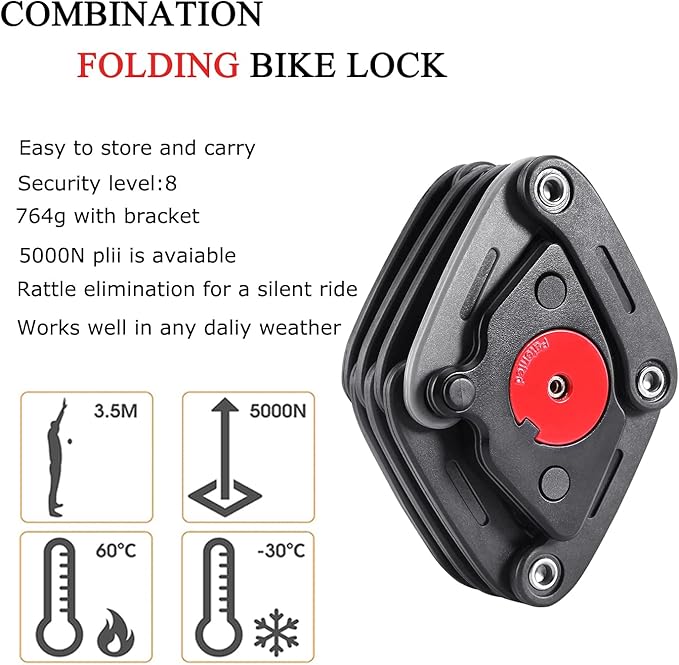 Folding Bike Lock with 2 Keys - Anti Theft Strong Security Bicycle Locks, Anti Drill & Pick Cylinder - Foldable Bike Lock with Mounting Bracket (2.8 ft/1.4lb)