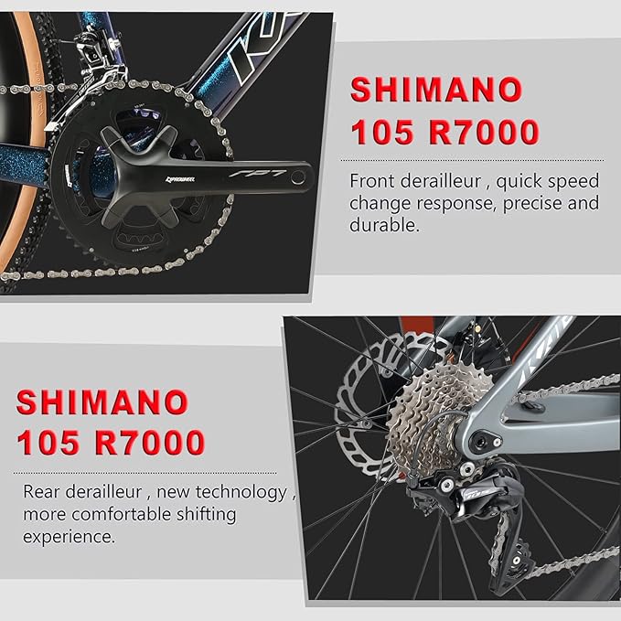 KABON Full Carbon Road Bike, 700C Carbon Fiber Frame Road Bike with 105 R7000 22 Speed Disc Brake Racing Bicycle with Carbon Wheelset