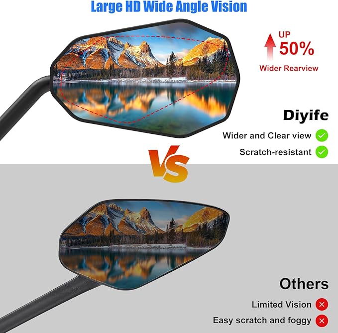 Diyife Bike Mirror, [Long Arm] HD Wide Angle Large Bicycle Mirrors for Handlebars, 360°Adjustable Anti-shake Bicycle Rear View Mirror, Bike Accessories for Ebike Scooter Mountain Road Bike (Left)