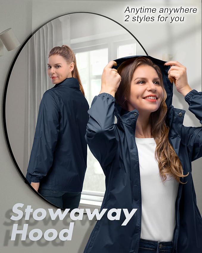 33,000ft Women's Rain Jacket Waterproof Lightweight Packable Raincoat with Hood for Golf Hiking Travel Windbreaker