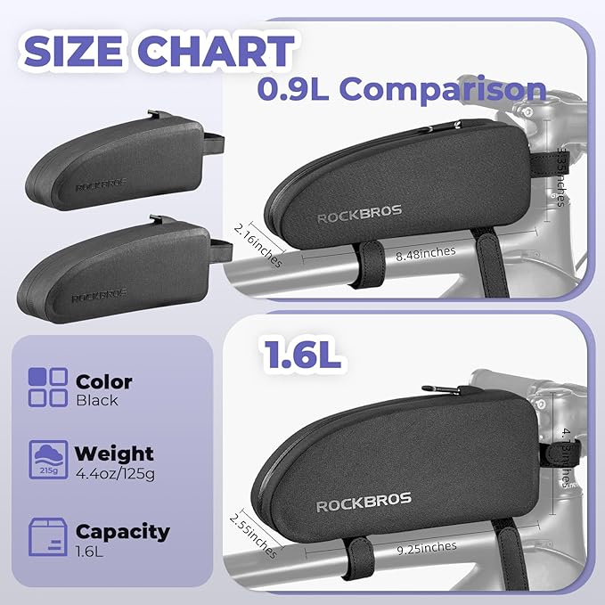 ROCKBROS Bike Top Tube Bag Bicycle Front Frame Bag Waterproof Bike Pouch Pack Bike Phone Bag Cycling Accessories Pouch for Mountain Road Bike Large
