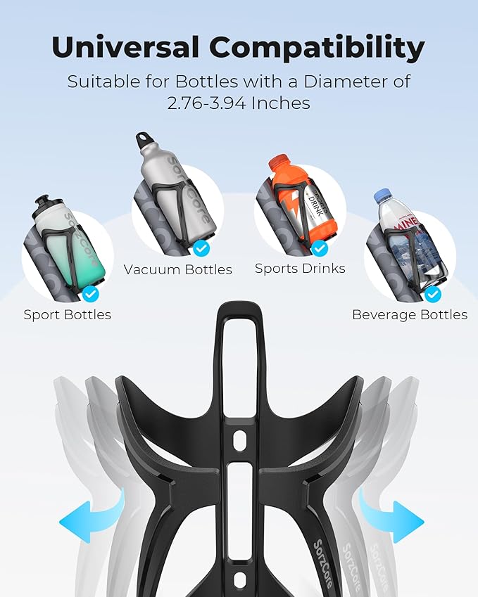 Bike Water Bottle Holder,1.2oz Lightweight Design,Sturdy Bike Cup Holder,Bicycle Bottle Cages with Screws Tool,Cycling Bike Water Bottle Cage for 2.76-3.94 inches Diameter Bottles,Black