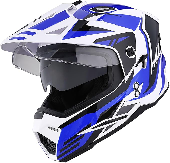 1Storm Youth Kids Dual Sport Dual Visor Motorcycle Motocross Off Road Full Face Helmet Matt Black